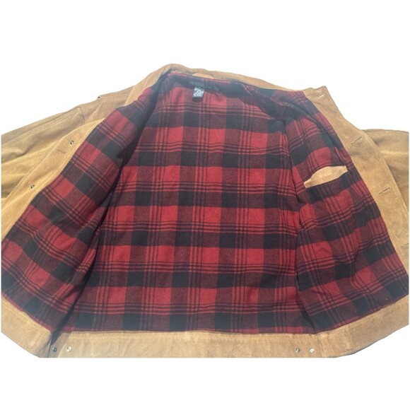 90s Polo Ralph Lauren Suede Leather Jacket Mens XL Brown Plaid Ranch Coat Rare - Picture 12 of 13